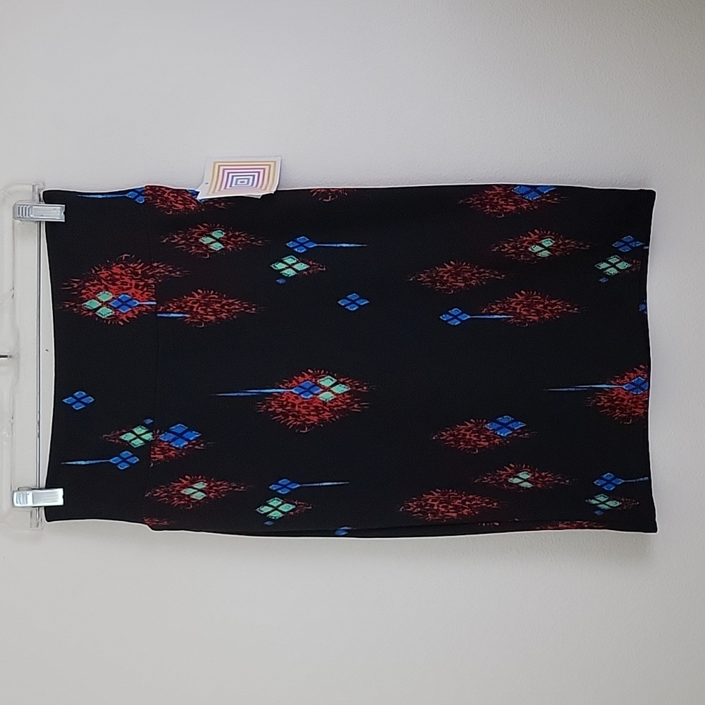 NWT Lularoe Geometric Black Multicolored Print Pencil Skirt XS